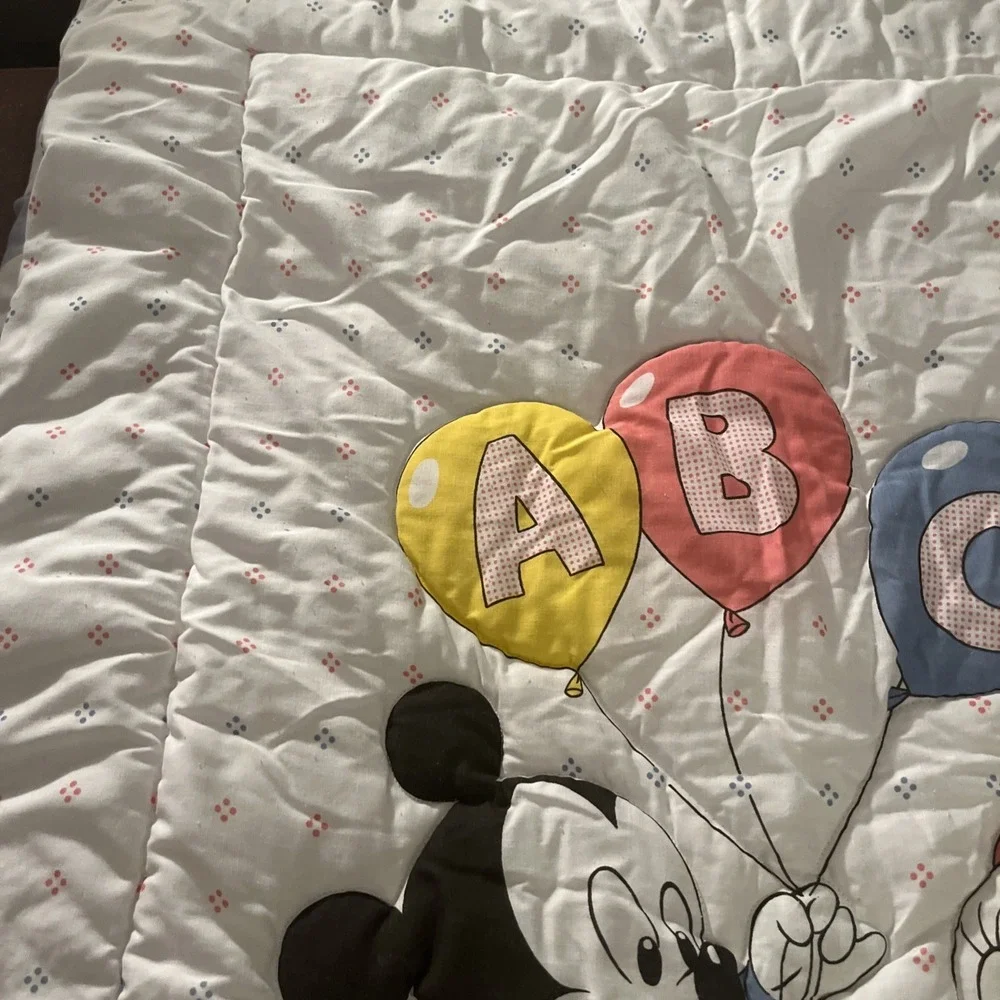 Vtg Dundee '84 Disney Baby Mickey Minnie ABC Balloons Crib Comforter Blanket